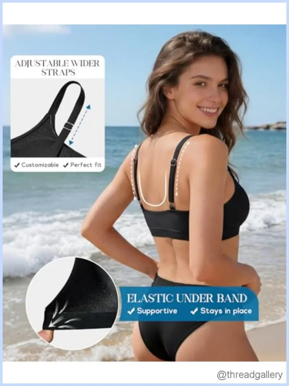 Wirefree Swim Bra Top with Adjustable Straps Removable Cups Athletic Bikini